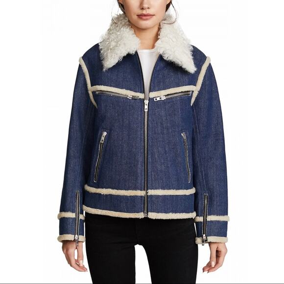 NEW Rag & Bone Andrew Shearling & Denim Jacket (Sz XS) Indigo